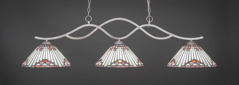  Revo 3 Light Bar In Aged Silver Finish With 15" Purple Sunray Tiffany Glass - lights