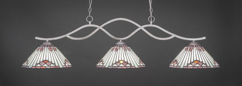Revo 3 Light Bar In Aged Silver Finish With 15" Purple Sunray Tiffany Glass - lights