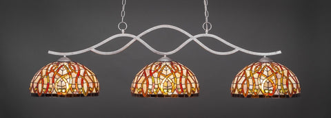 Revo 3 Light Bar In Aged Silver Finish With 15" Persian Nites Tiffany Glass - lights