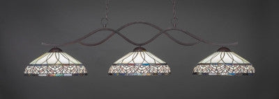 Revo 3 Light Bar In Dark Granite Finish With 16" Royal Merlot Tiffany Glass (343-DG-948) - lights