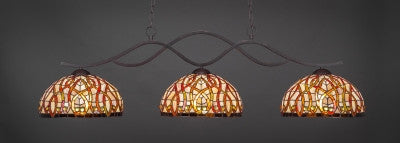 Revo 3 Light Bar In Dark Granite Finish With 15" Persian Nites Tiffany Glass (343-DG-991) - lights