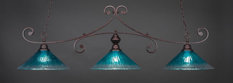 Curl 3 Light Bar In Bronze Finish With 16" Teal Crystal Glass - lights