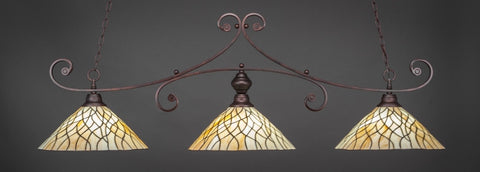 Curl 3 Light Bar In Bronze Finish With 16" Sandhill Tiffany Glass - lights