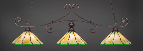 Curl 3 Light Bar In Bronze Finish With 16" Honey & Hunter Green Flair Tiffany Glass (353-BRZ-913) - lights