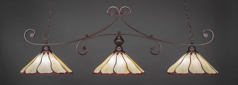 Curl 3 Light Bar In Bronze Finish With 16" Honey And Burgundy Flair Tiffany Glass (353-BRZ-916) - lights