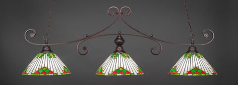  Curl 3 Light Bar In Bronze Finish With 15" Green Sunray Tiffany Glass (353-BRZ-937) - lights