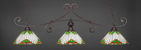 Curl 3 Light Bar In Bronze Finish With 15" Green Sunray Tiffany Glass (353-BRZ-937) - lights