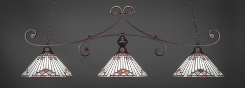 Curl 3 Light Bar In Bronze Finish With 15" Purple Sunray Tiffany Glass (353-BRZ-938) - lights