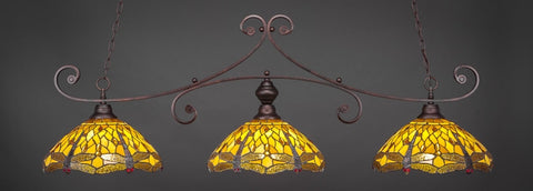  Curl 3 Light Bar In Bronze Finish With 16" Amber Dragonfly Tiffany Glass (353-BRZ-946) - lights