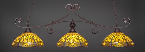 Curl 3 Light Bar In Bronze Finish With 16" Amber Dragonfly Tiffany Glass (353-BRZ-946) - lights