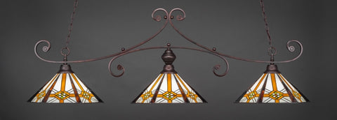 Curl 3 Light Bar In Bronze Finish With 16" Hampton Tiffany Glass - lights