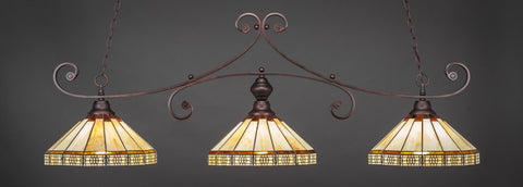 Curl 3 Light Bar In Bronze Finish With 15" Honey & Brown Mission Tiffany Glass - lights