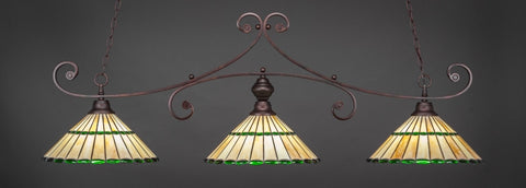 Curl 3 Light Bar In Bronze Finish With 15.5" Honey Glass & Green Jewels Tiffany Glass (353-BRZ-977) - lights