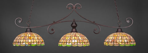  Curl 3 Light Bar Shown In Bronze Finish With 15" Rosetta Tiffany Glass - lights