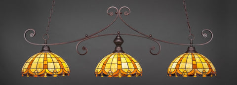 Curl 3 Light Bar In Bronze Finish With 14.5" Butterscotch Tiffany Glass - lights