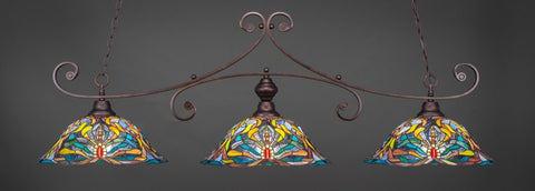 Curl 3 Light Bar In Bronze Finish With 19" Kaleidoscope Tiffany Glass (353-BRZ-990) - lights