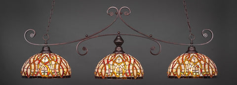Curl 3 Light Bar In Bronze Finish With 15" Persian Nites Tiffany Glass - lights