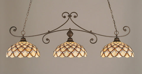 Curl 3 Light Bar In Bronze Finish With 16" Honey & Brown Scallop Tiffany Glass - lights