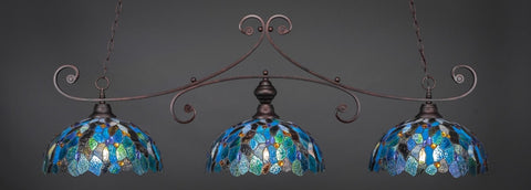 Curl 3 Light Bar In Bronze Finish With 16" Blue Mosaic Tiffany Glass (353-BRZ-995) - lights