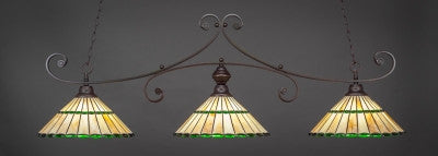Curl 3 Light Bar In Dark Granite Finish With 15.5" Honey Glass & Green Jewels Tiffany Glass (353-DG-977) - lights