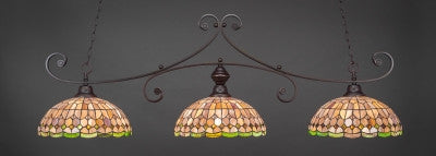 Curl 3 Light Bar In Dark Granite Finish With 15" Rosetta Tiffany Glass (353-DG-988) - lights