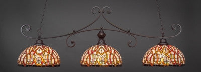 Curl 3 Light Bar In Dark Granite Finish With 15" Persian Nites Tiffany Glass (353-DG-991) - lights