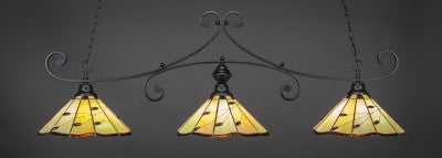 Curl 3 Light Bar In Matte Black Finish With 16" Autumn Leaves Tiffany Glass (353-MB-926) - lights