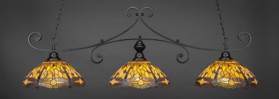Copy of Curl 3 Light Bar In Matte Black Finish With 16" Amber Dragonfly Tiffany Glass (353-MB-946) - lights