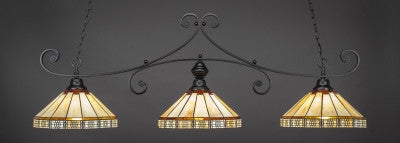 Curl 3 Light Bar In Matte Black Finish With 15" Honey & Brown Mission Tiffany Glass (353-MB-964) - lights