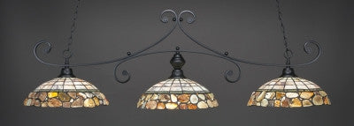 Curl 3 Light Bar In Matte Black Finish With 16" Cobblestone Tiffany Glass (353-MB-973) - lights