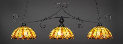 Curl 3 Light Bar In Matte Black Finish With 14.5" Butterscotch Tiffany Glass (353-MB-989) - lights