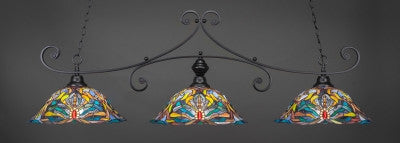 Curl 3 Light Bar In Matte Black Finish With 19" Kaleidoscope Tiffany Glass (353-MB-990) - lights
