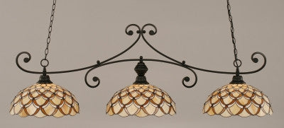 Curl 3 Light Bar In Matte Black Finish With 16" Honey & Brown Scallop Tiffany Glass (353-MB-993) - lights