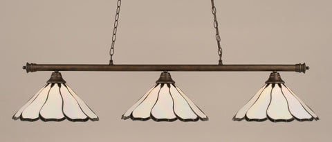 Oxford 3 Light Bar In Bronze Finish With 16" Pearl & Black Flair Tiffany Glass - lights