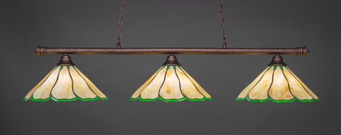 Oxford 3 Light Bar In Bronze Finish With 16" Honey & Hunter Green Flair Tiffany Glass - lights