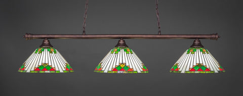Oxford 3 Light Bar In Bronze Finish With 15" Green Sunray Tiffany Glass (373-BRZ-937) - lights