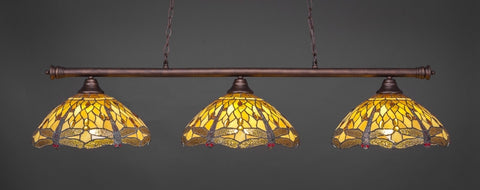 Oxford 3 Light Bar In Bronze Finish With 16" Amber Dragonfly Tiffany Glass - lights