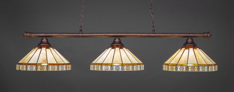Oxford 3 Light Bar In Bronze Finish With 15" Honey & Brown Mission Tiffany Glass - lights
