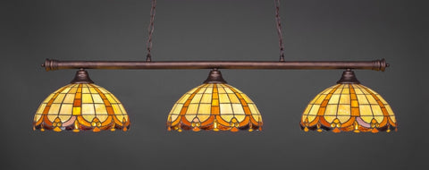 Oxford 3 Light Bar In Bronze Finish With 14.5" Butterscotch Tiffany Glass - lights
