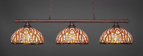 Oxford 3 Light Bar In Bronze Finish With 15" Persian Nites Tiffany Glass - lights