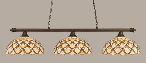 Oxford 3 Light Bar In Bronze Finish With 16" Honey & Brown Scallop Tiffany Glass (373-BRZ-993) - lights