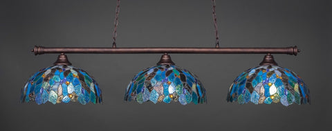 Oxford 3 Light Bar In Bronze Finish With 16" Blue Mosaic Tiffany Glass (373-BRZ-995) - lights