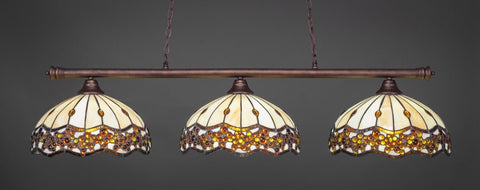 Oxford 3 Light Bar In Bronze Finish With 16" Roman Jewel Tiffany Glass (373-BRZ-997) - lights
