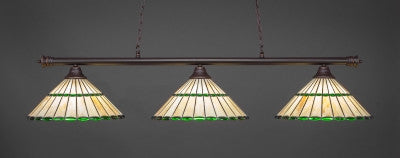 Oxford 3 Light Bar In Dark Granite Finish With 15.5" Honey Glass & Green Jewels Tiffany Glass (373-DG-977) - lights