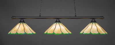 Oxford 3 Light Bar In Matte Black Finish With 16" Honey & Hunter Green Flair Tiffany Glass (373-MB-913) - lights