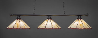 Oxford 3 Light Bar In Matte Black Finish With 16" Honey & Burgundy Flair Tiffany Glass (373-MB-916) - lights
