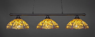 Oxford 3 Light Bar In Matte Black Finish With 16" Amber Dragonfly Tiffany Glass (373-MB-946) - lights