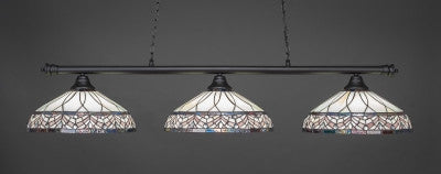 Oxford 3 Light Bar In Matte Black Finish With 16" Royal Merlot Tiffany Glass (373-MB-948) - lights