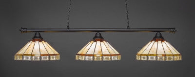 Oxford 3 Light Bar In Matte Black Finish With 15" Honey & Brown Mission Tiffany Glass (373-MB-964) - lights