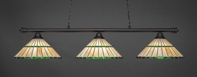 Oxford 3 Light Bar In Matte Black Finish With 15.5" Honey Glass & Green Jewels Tiffany Glass (373-MB-977) - lights